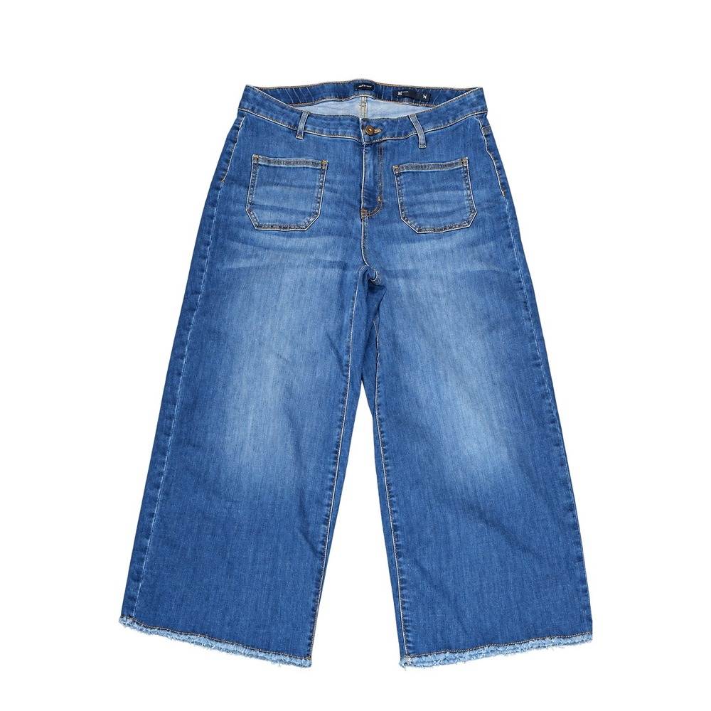 J. Jill Wide Leg Crop Jeans Women 16 Blue Raw Hem Patch Pocket Stretch Denim